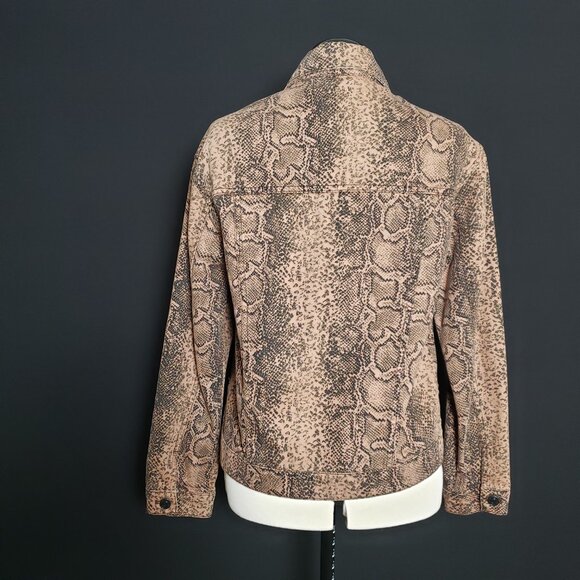 Free People Snake Print Trucker Jacket in Brown Cotton Ladies Size XS - Picture 3 of 11